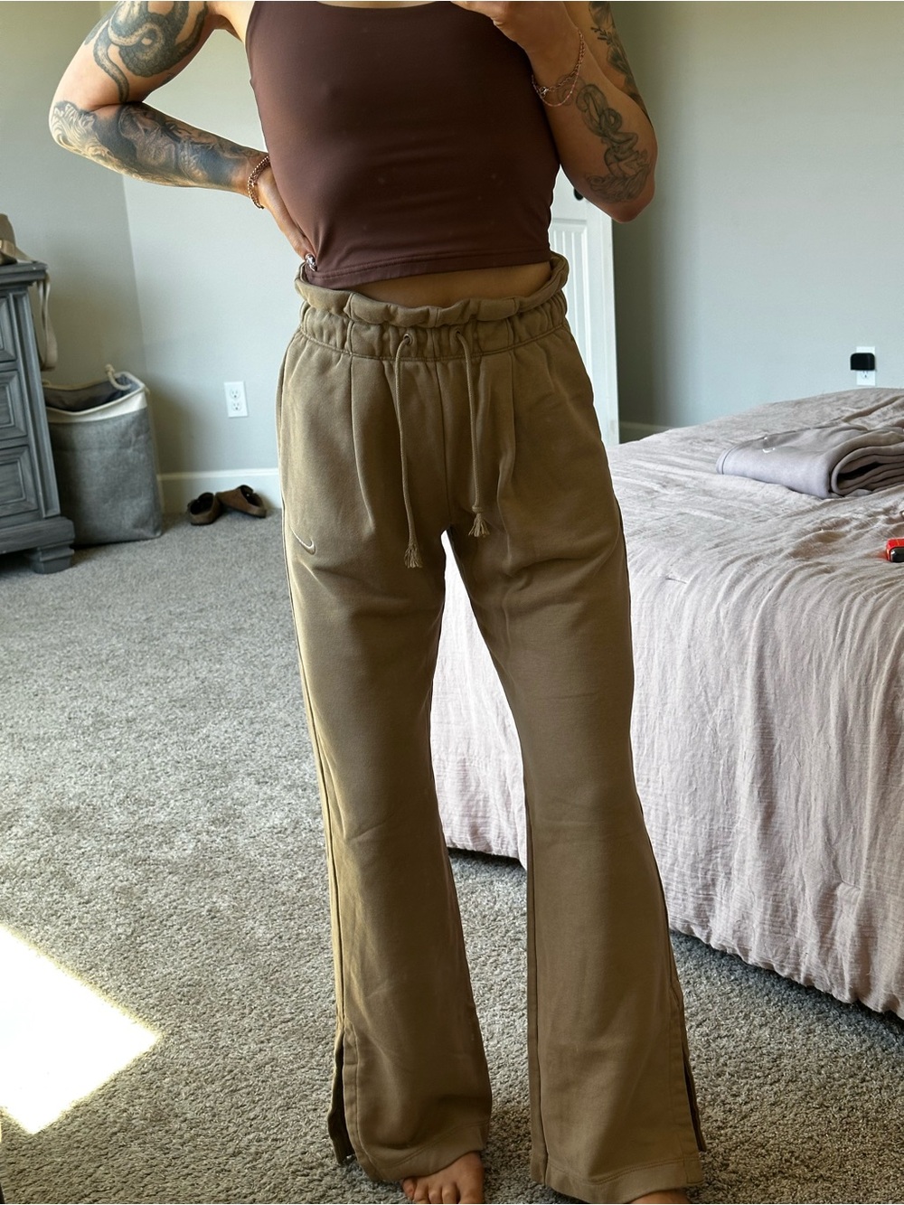 Nike Women’s High-Waist Drawstring Wide-Leg Pants - Brown
